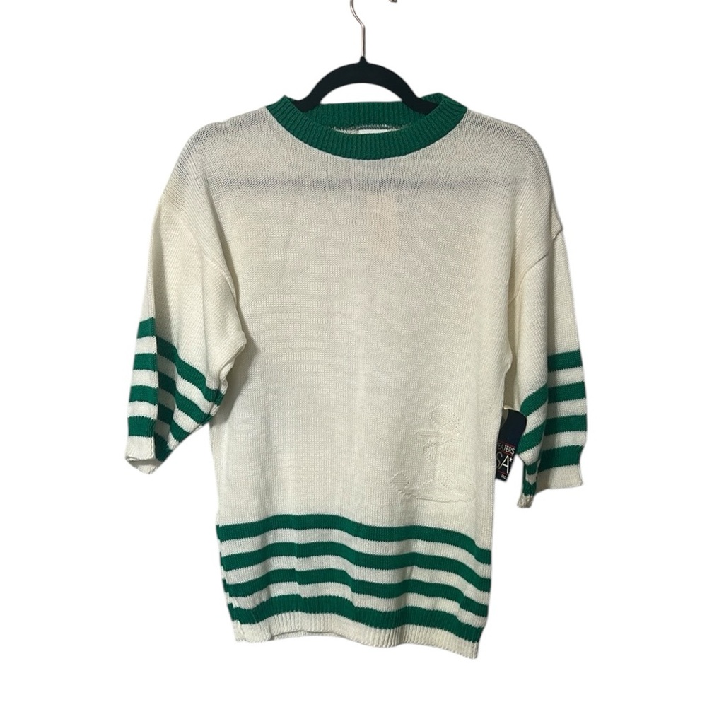 VTG Sweaters USA Green & White Striped Nautical Sweater New Dead Stock Size S